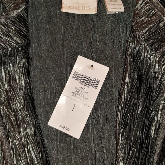 Chico’s Crinkle Shine Open Front Jacket, Long sleeved Shimmery, Size 1, NWT - Picture 8 of 9